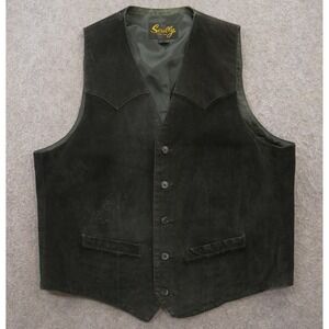 Scully Leather Vest Jacket Mens Large 44 Black Button Biker Western Cowboy